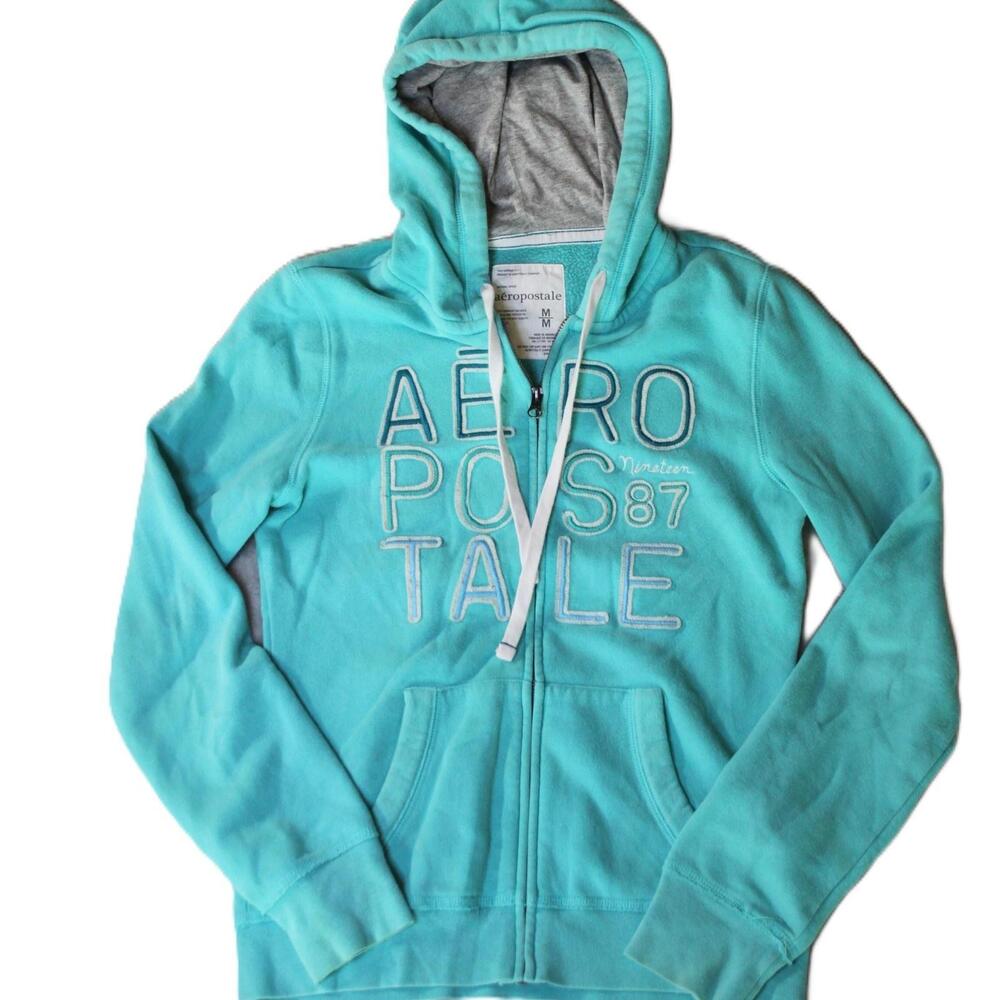 Aeropostale Hoodie Womens M Green Full Zip Lined Fleece Hooded Pullover Logo